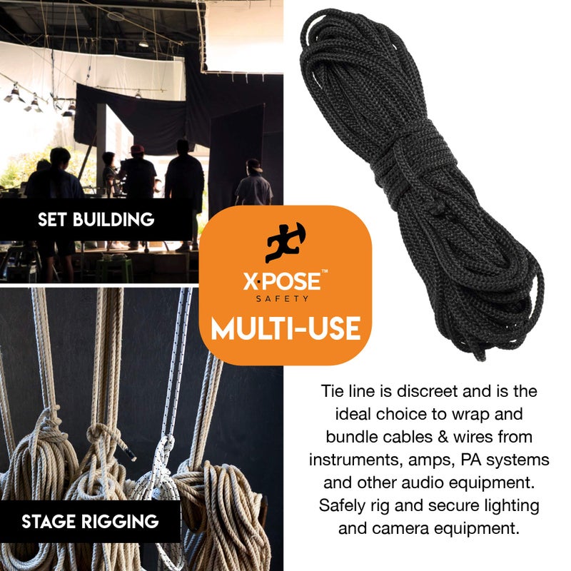 إكسبوز سايفتي حبل تريكلاين أسود غير مزجج - خط ربط مسرحي بطول 600 قدم × 1/8 بوصة، بكرة شديدة التحمل، وإدارة الكابلات وربطة الأسلاك - للمسرح، وديكور المسرح، وتطبيقات التزوير والمرافق - Image 5